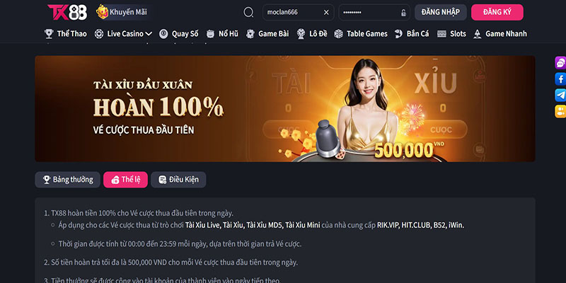 cách nhận khuyến mãi TX88