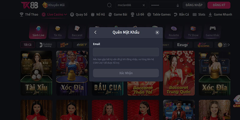 Quên Mật Khẩu TX88